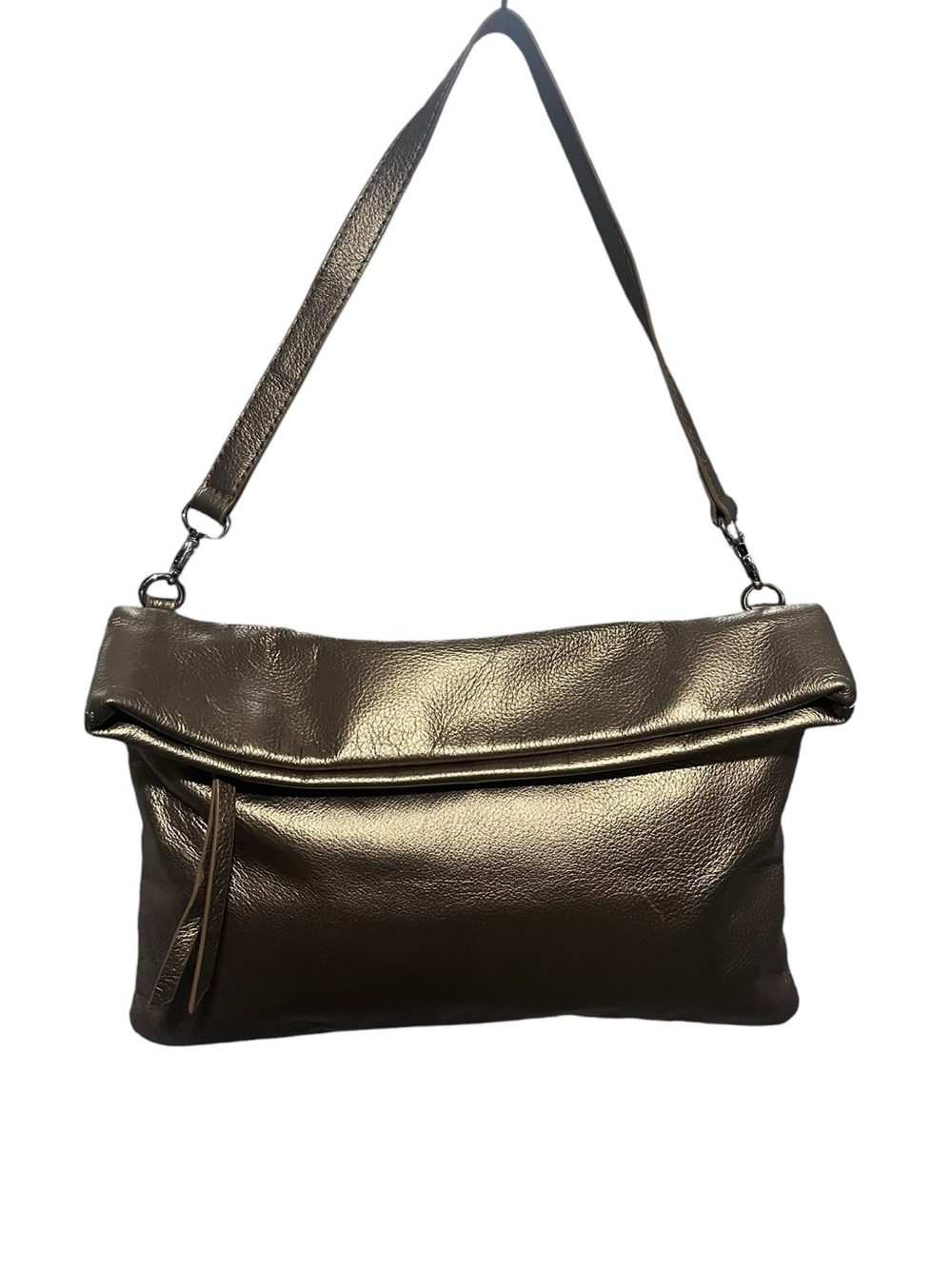 Metallic Bronze Fold-Over Shoulder Bag